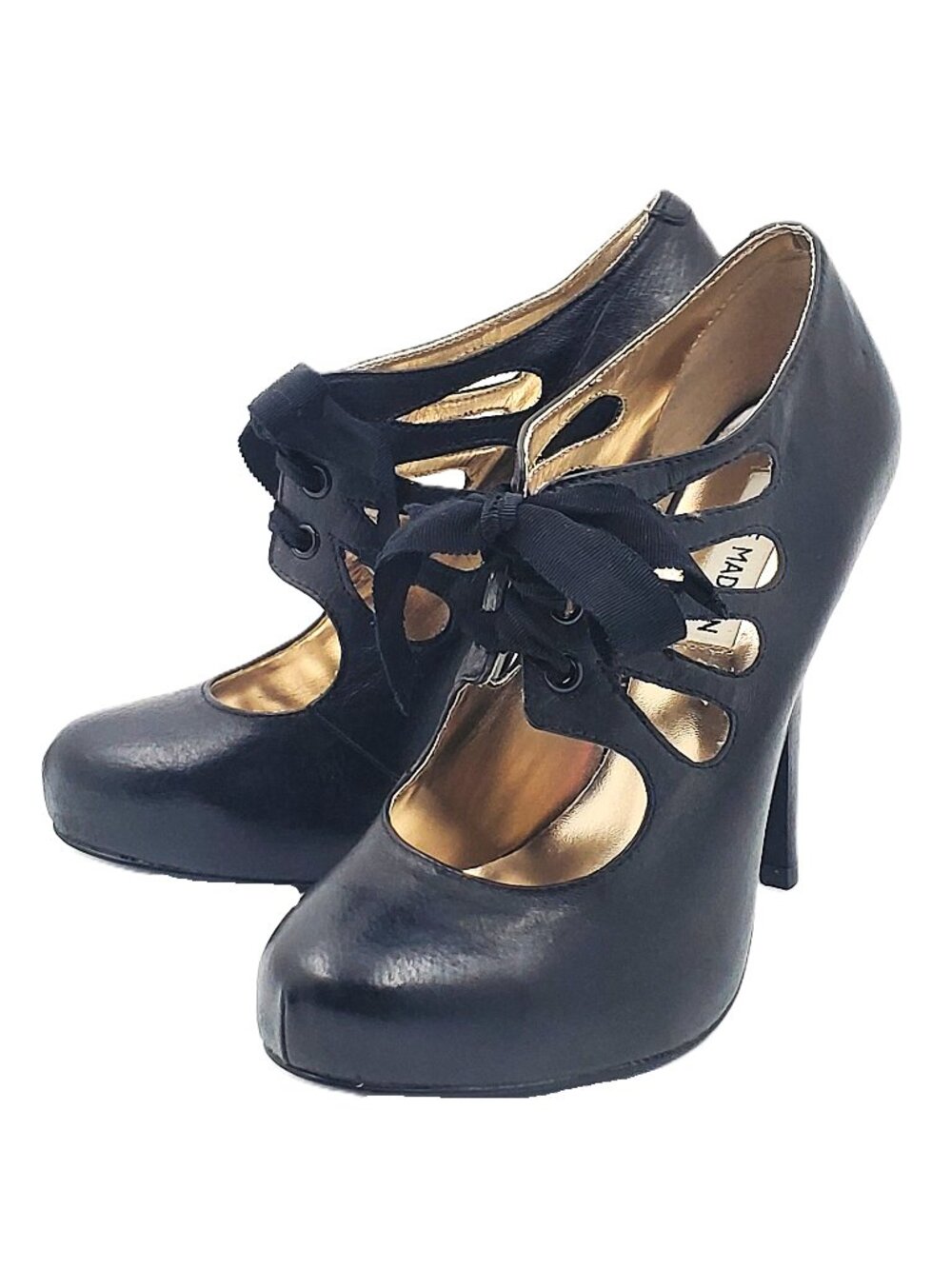“Steve Madden” Black Leather Lace-Up Heels – 5 Inch – Size 7 ½ M